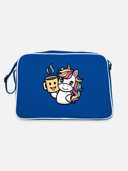 Licorne kawaii buvant du cacao - Sac Retro - bleu/blanc - Dos