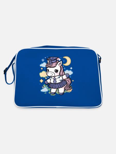Kawaii unicorn wearing school uniform - Retro Bag - blue/white - Back