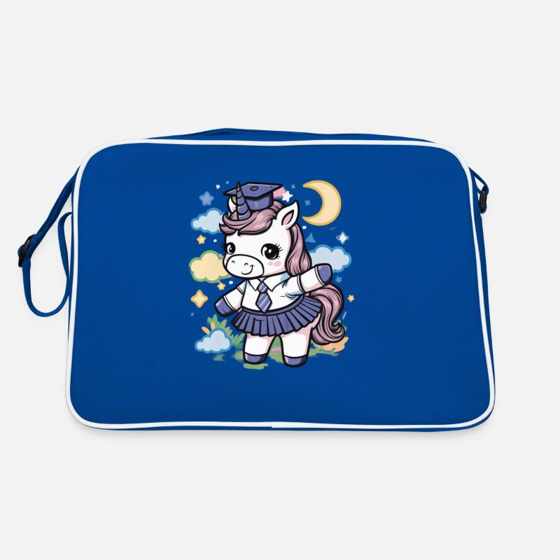 Kawaii Einhorn trägt Schuluniform Retro Tasche
