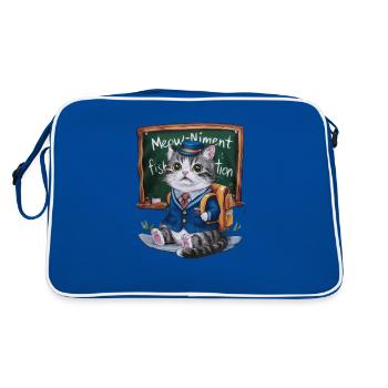 Kawaii cat wears traditional school uniform - Retro Bag - blue/white - Back