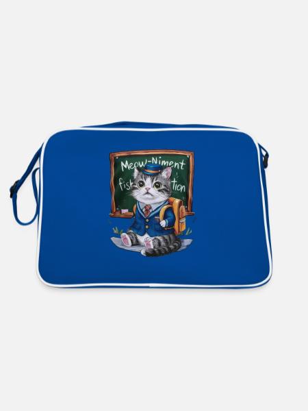 Kawaii cat wears traditional school uniform - Retro Bag - blue/white - Back