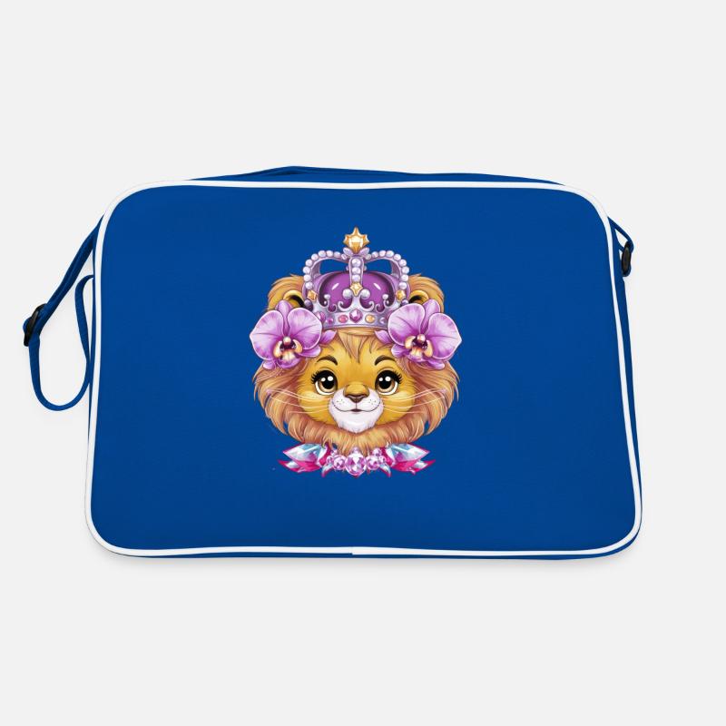Lion Kawaii avec Couronne et Orchidées Sac Retro