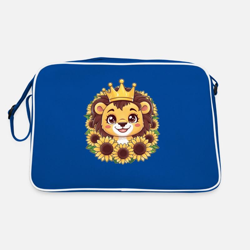 Dessin animé Kawaii lion avec couronne et tournesols Sac Retro