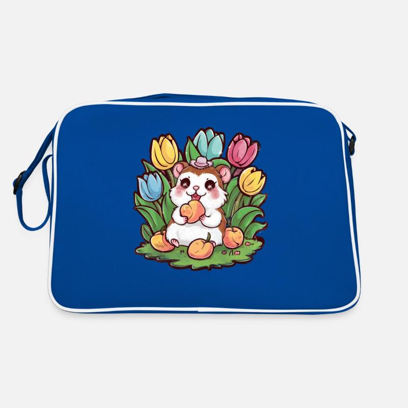 Dessin animé Hamster Kawaii avec des tulipes et des pêches Sac Retro
