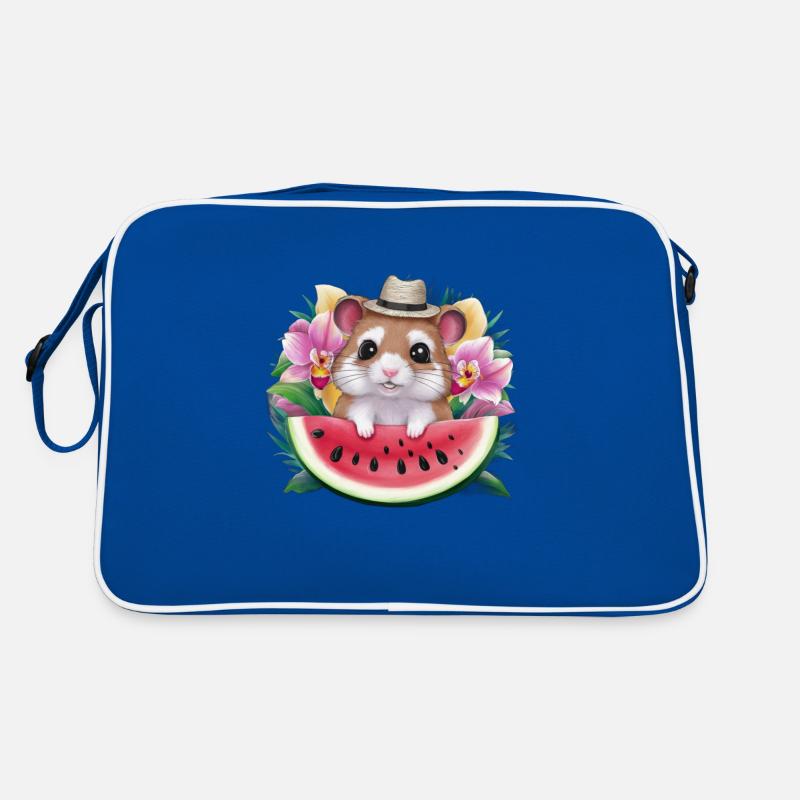 Kawaii Hamster mit Wassermelonen und Orchideen Retro Tasche