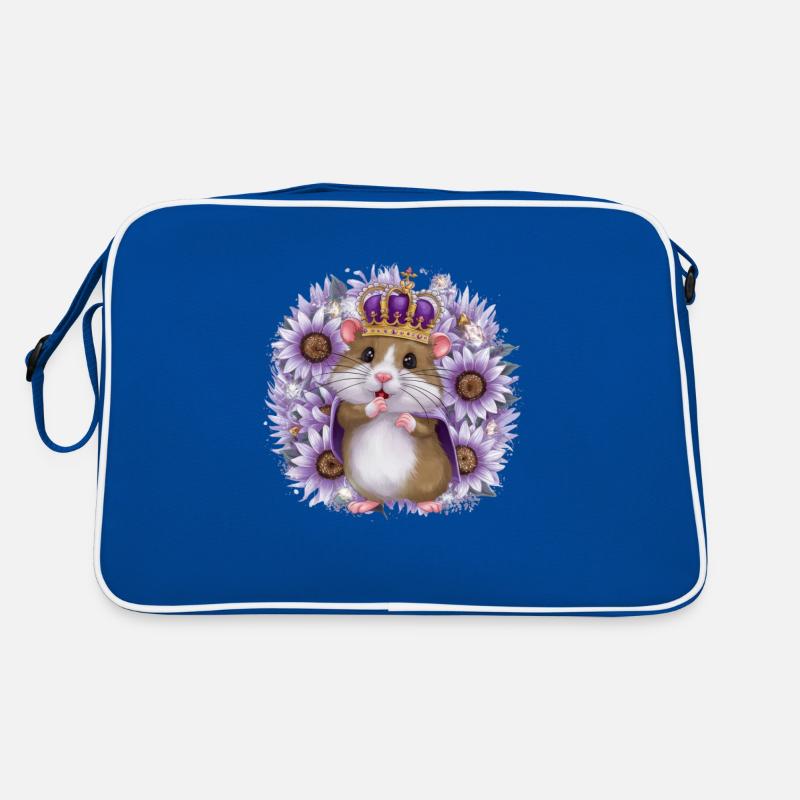 Kawaii Hamster mit Krone und Sonnenblumen Retro Tasche
