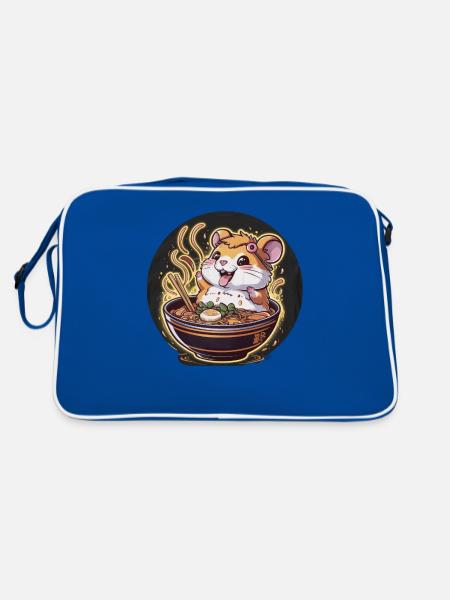 Kawaii Hamster with Ramen Noodle Soup - Retro Bag - blue/white - Back