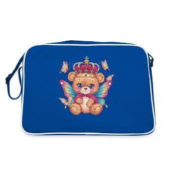 Ours en peluche kawaii avec couronne et papillons - Sac Retro - bleu/blanc - Dos