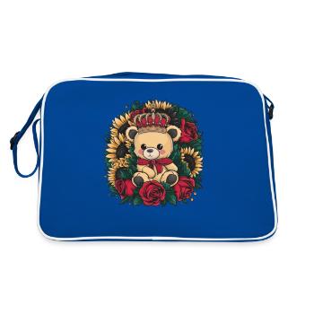 Ours en peluche kawaii avec couronne, roses et tournesols - Sac Retro - bleu/blanc - Dos