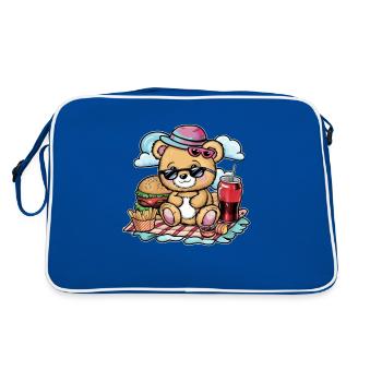 Cute cartoon teddy bear with fast food - Retro Bag - blue/white - Back