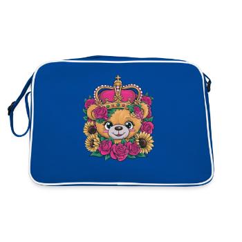 Ours en peluche kawaii avec couronne, roses et tournesols - Sac Retro - bleu/blanc - Dos