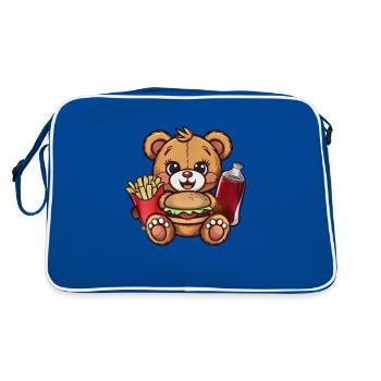 Cute cartoon teddy bear with fast food - Retro Bag - blue/white - Back