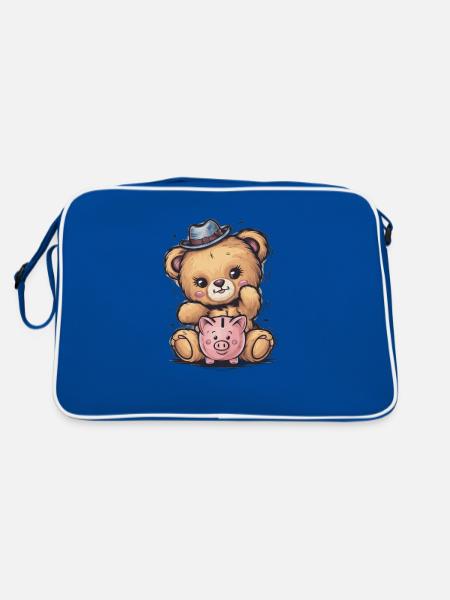 Mignon ours en peluche kawaii avec tirelire - Sac Retro - bleu/blanc - Dos