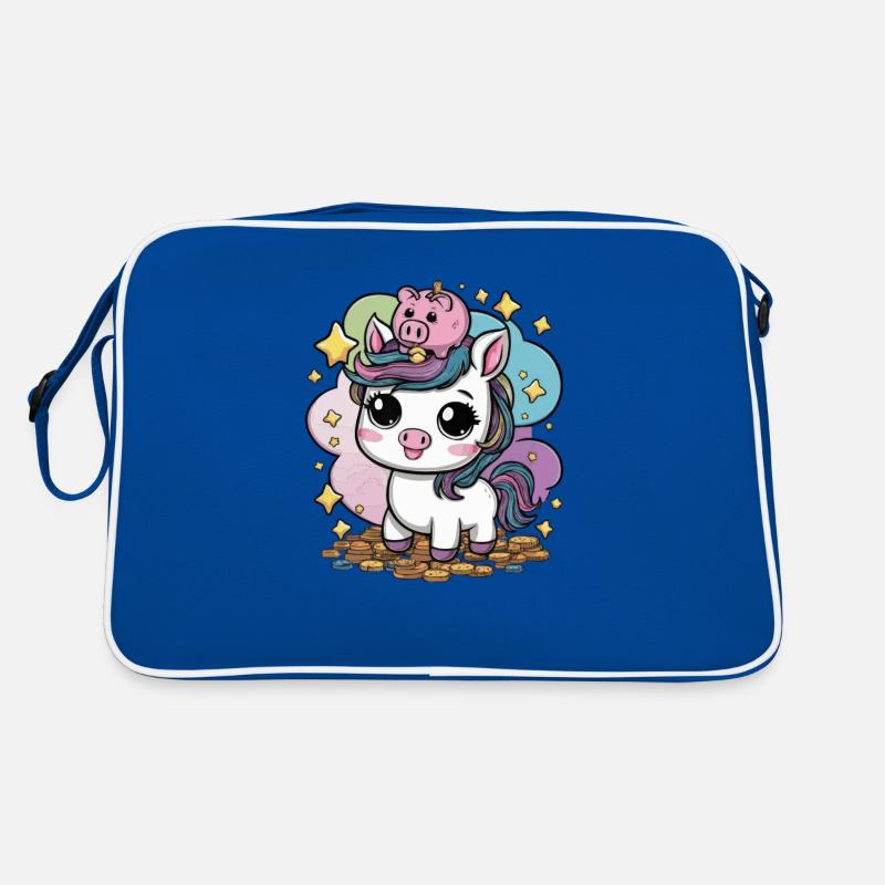 Cool Kawaii Unicorn with Piggy Bank Retro Bag