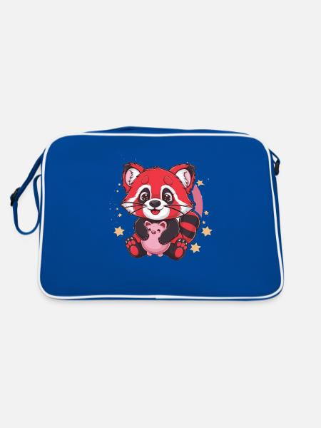 Red Kawaii Panda with Piggy Bank - Retro Bag - blue/white - Back