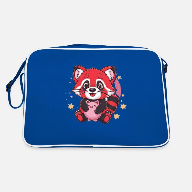 Roter Kawaii Panda mit Sparschwein Retro Tasche