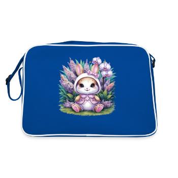 Kawaii Bunny with Orchids and Lilac - Retro Bag - blue/white - Back