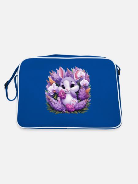 Lapin Kawaii avec orchidées et lilas - Sac Retro - bleu/blanc - Dos
