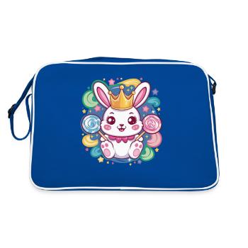 Kawaii Hase mit Krone und Lutschern - Retro Tasche - Blau/Weiß - Hinten
