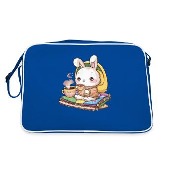 Cuddly Hawaiian bunny with tea and blanket - Retro Bag - blue/white - Back
