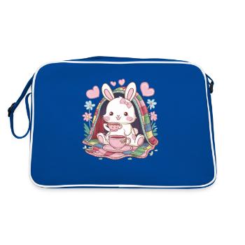 Cuddly Hawaiian bunny with tea and blanket - Retro Bag - blue/white - Back