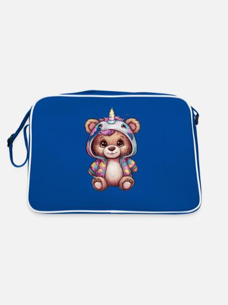 Teddybär Einhorn im Kawaii Look - Retro Tasche - Blau/Weiß - Hinten