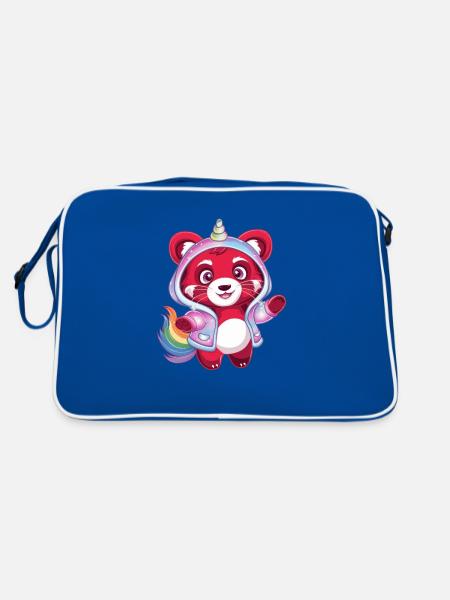 Roter Einhorn Panda - Retro Tasche - Blau/Weiß - Hinten