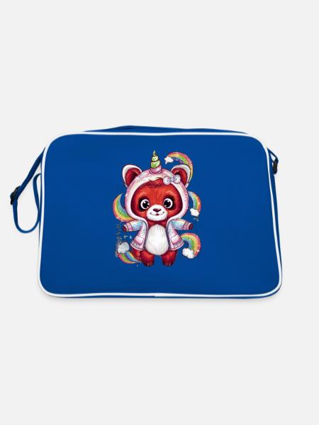 Roter Einhorn Panda - Retro Tasche - Blau/Weiß - Hinten