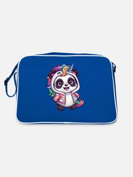 Niedlicher Einhorn Panda - Retro Tasche - Blau/Weiß - Hinten