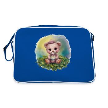 Teddybär liebt Tee - Retro Tasche - Blau/Weiß - Hinten
