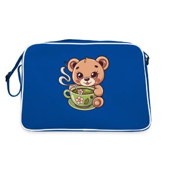 Teddybär liebt Tee - Retro Tasche - Blau/Weiß - Hinten
