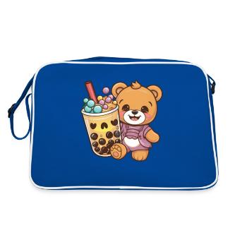 Cute teddy bear with bubble tea - Retro Bag - blue/white - Back