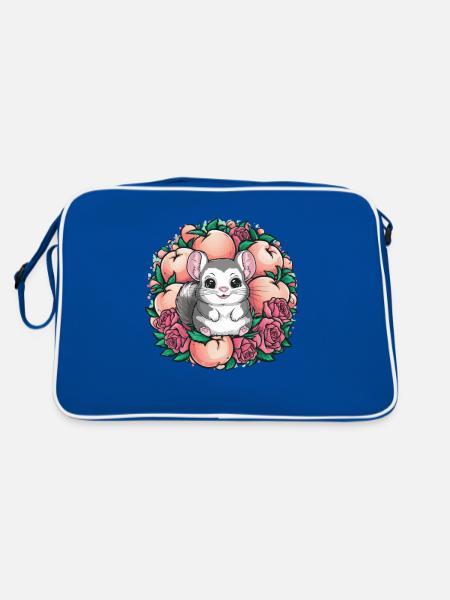 Cartoon Kawaii Chinchilla with Roses and Peach - Retro Bag - blue/white - Back