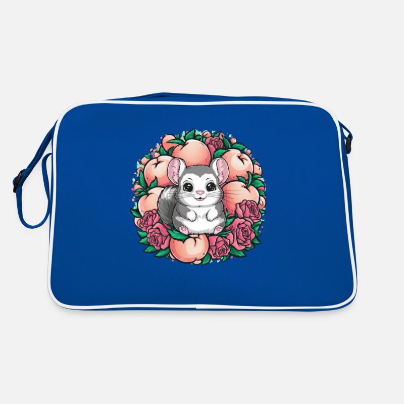 Dessin animé Kawaii Chinchilla avec des roses et de la pêche Sac Retro