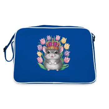 Kawaii Chinchilla mit Krone und bunten Tulpen - Retro Tasche - Blau/Weiß - Hinten