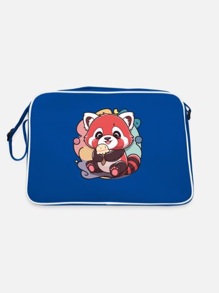 Kawaii Red Panda with Waffle Cream for Cream Fans - Retro Bag - blue/white - Back