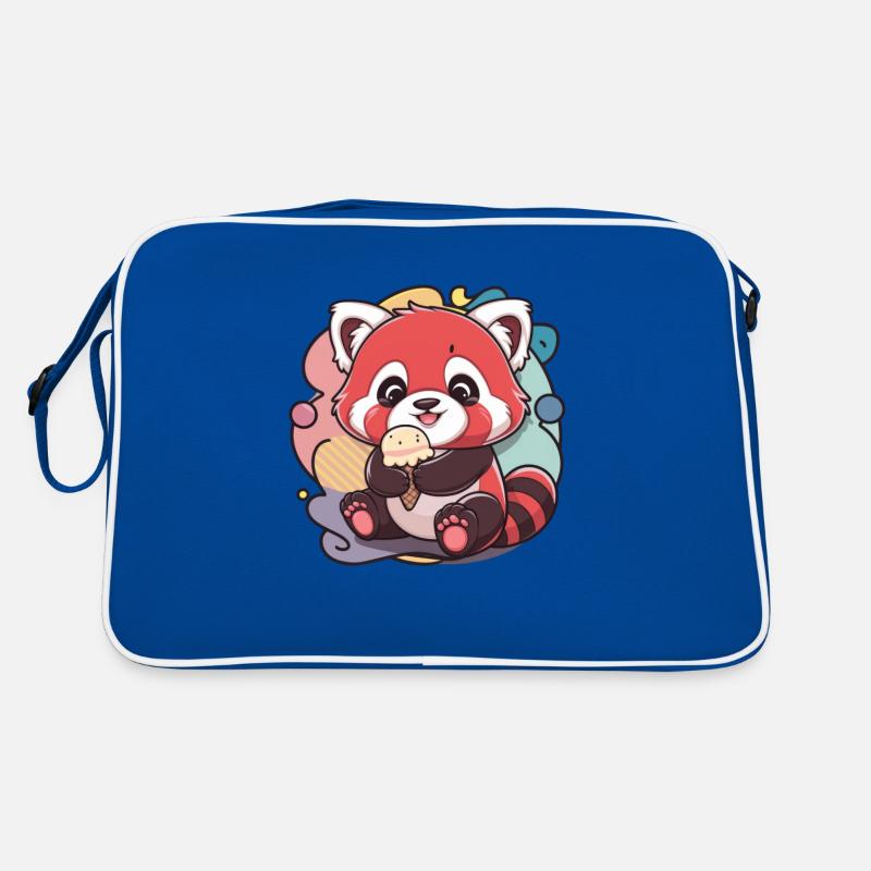 Kawaii Roter Panda mit Waffeleis für Eisfans Retro Tasche