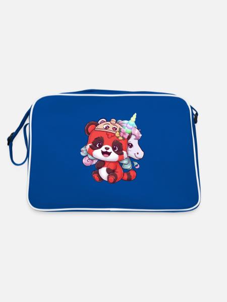 Cute red kawaii panda in cartoon look - Retro Bag - blue/white - Back
