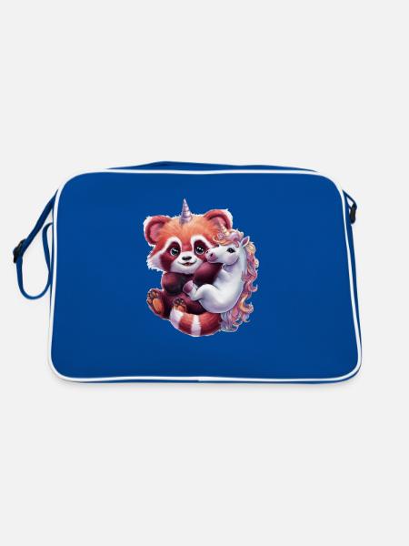 Cute red kawaii panda in cartoon look - Retro Bag - blue/white - Back