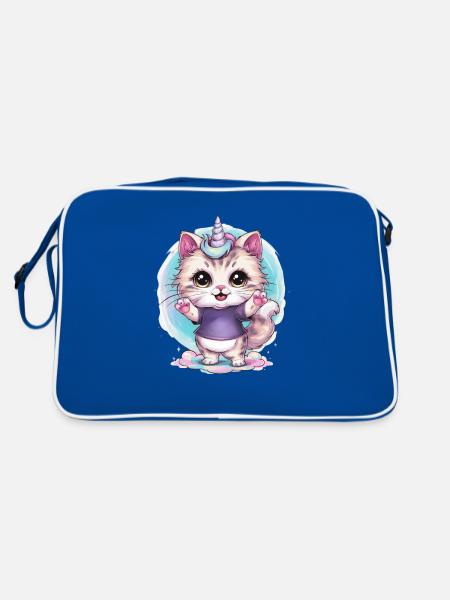 Une jolie licorne kawaii aime le thé vert - Sac Retro - bleu/blanc - Dos