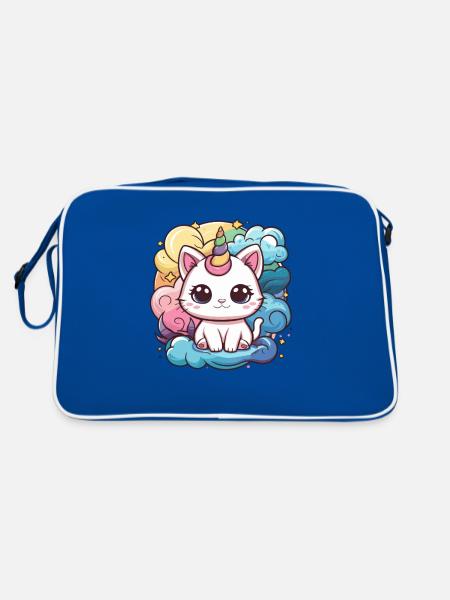 Chat licorne kawaii - Sac Retro - bleu/blanc - Dos