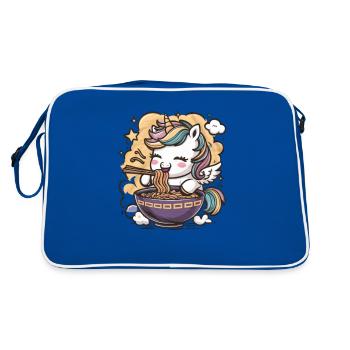 Mignon licorne kawaii avec soupe de nouilles - Sac Retro - bleu/blanc - Dos