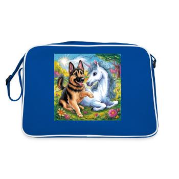 Berger allemand mignon avec licorne - Sac Retro - bleu/blanc - Dos