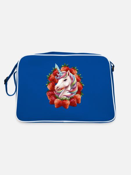 Licorne mignonne avec des fraises pleines de magie - Sac Retro - bleu/blanc - Dos