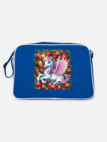 Mignon Licorne Pégase avec des fraises - Sac Retro - bleu/blanc - Dos