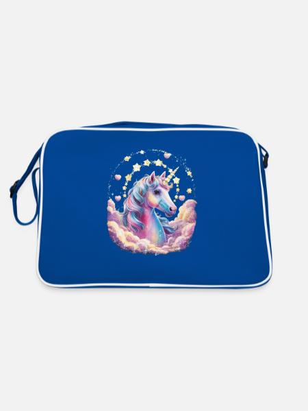 Magisches und fantasievolles Einhorn mit Sternen - Retro Tasche - Blau/Weiß - Hinten
