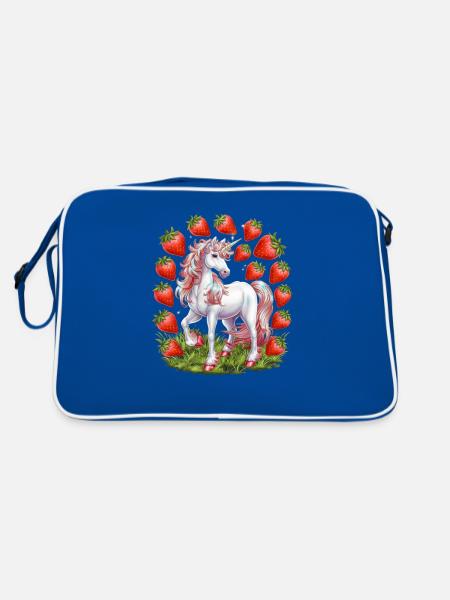 Licorne mignonne avec des fraises pleines de magie - Sac Retro - bleu/blanc - Dos
