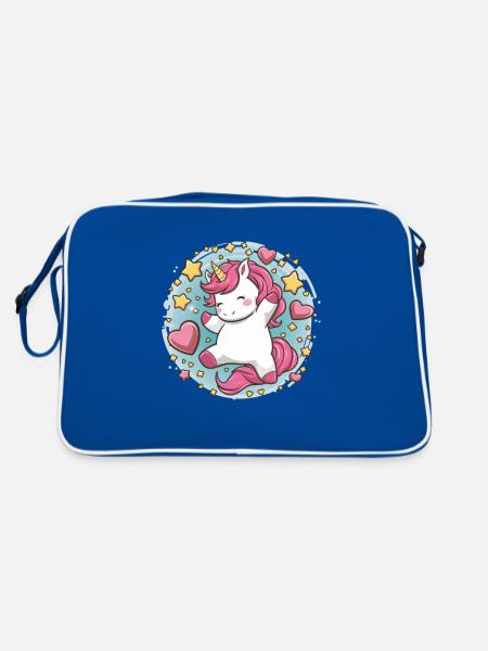 Mignon licorne kawaii avec des étoiles et des cœurs - Sac Retro - bleu/blanc - Dos