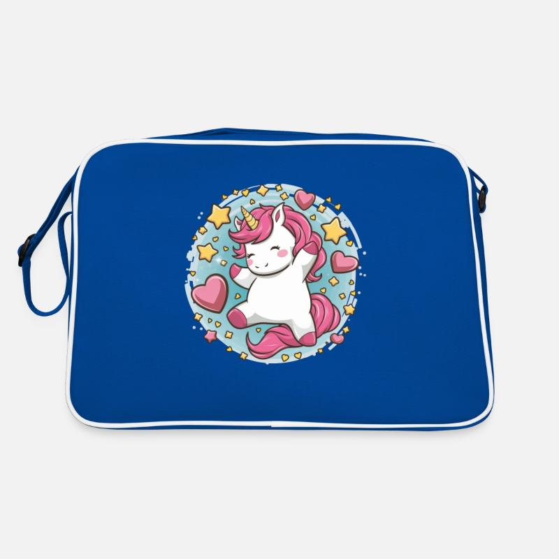 Niedliches Kawaii Einhorn mit Sternen und Herzen Retro Tasche