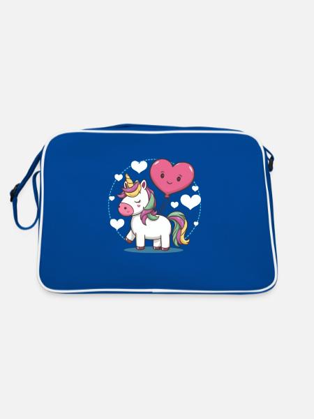Süßes Einhorn mit Herz Luftballons - Retro Tasche - Blau/Weiß - Hinten